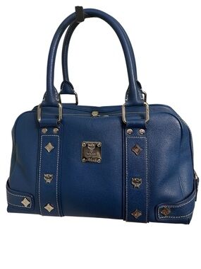 MCM Blue Leather Boston Bag